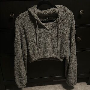 SHEIN Gray Textured Cropped Hoodie
